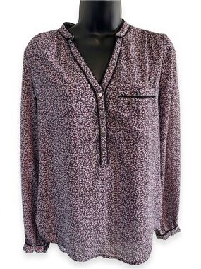 Pimkie Micro Floral Ditsy Print Henley Blouse Size S No Size Tag
